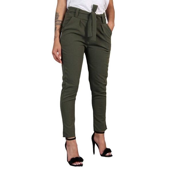 BornToGirl Casual Slim chifón pantalones delgados para mujer alta cintura negro caqui pantalones verdes